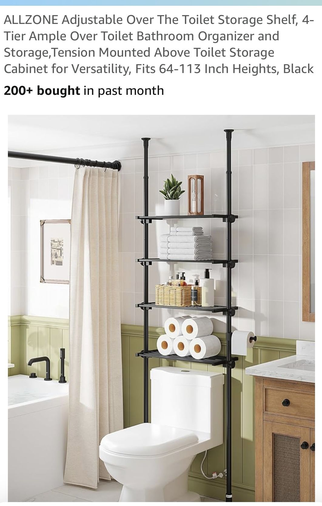 Adjustable Over The Toilet Storage Shelf, 4-Tier Ample Over Toilet Bathroom 