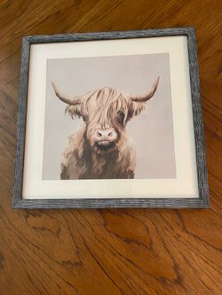 Like New Cute Highland Cow Wall Art Piece - Matted - in Wood Frame - Approximately 15.75” x 15.75”