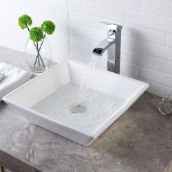#14 Lordear 16 Inch Modern Square Above Counter White Porcelain Ceramic Bathroom Vessel Vanity Sink Art Basin | Buy from Lordear