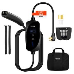 VEVOR Level 2 Tesla Charger, 40 Amp Adjustable Current, 240V Portable Home Electric Car EV Charger with 25 ft Charging Cable, NEMA 14-50P Plug, LCD Di