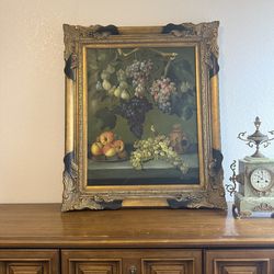Old World Fruit & Grape Still Life — Ornate Gilt Frame, 34W x 39H | Signed “Cooper”