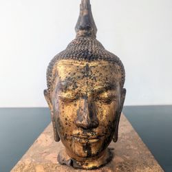 RARE Thai U-Thong Style Bronze Gilt Buddha Head