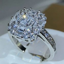 Solitaire Square Cut 925s Engagement Ring Sz7