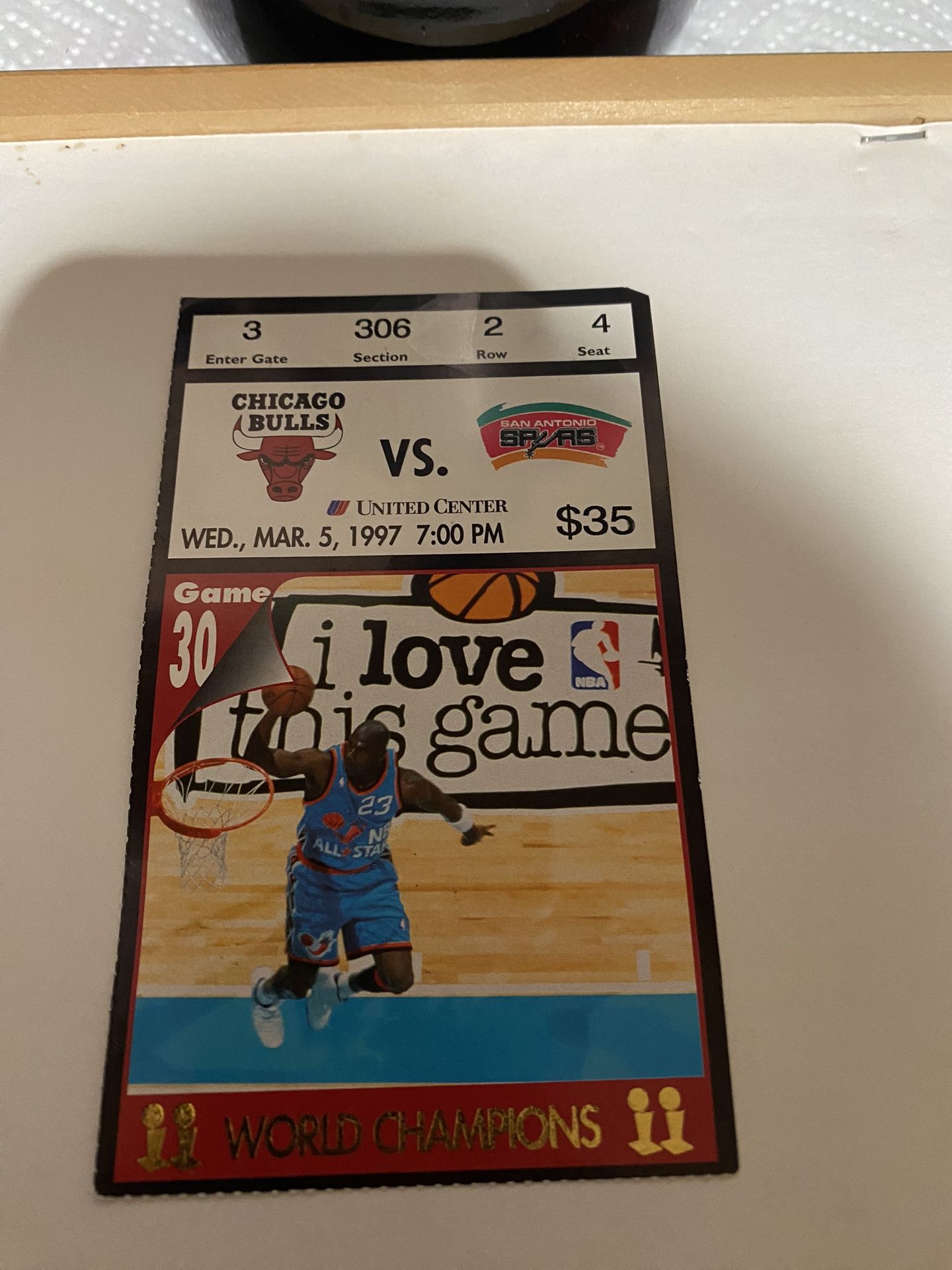 Michael Jordan Chicago Bulls Ticket Stub
