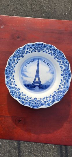 Vintage Elsavia France "J'aime Paris" Eiffel Tower Blue & White Wall Plate (7.75") #2