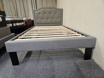 Brand new light gray linen twin platform bedframe