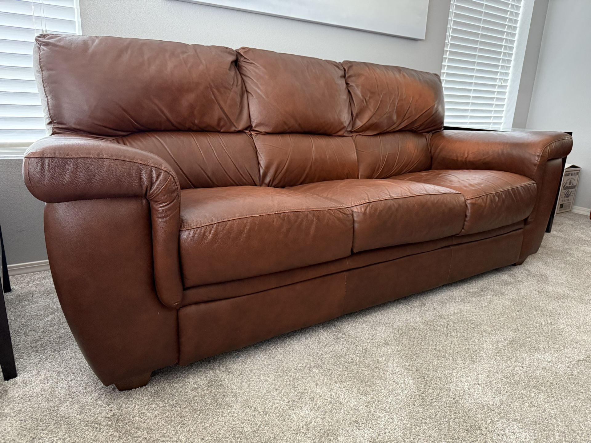 Leather Couch, Distressed Brown