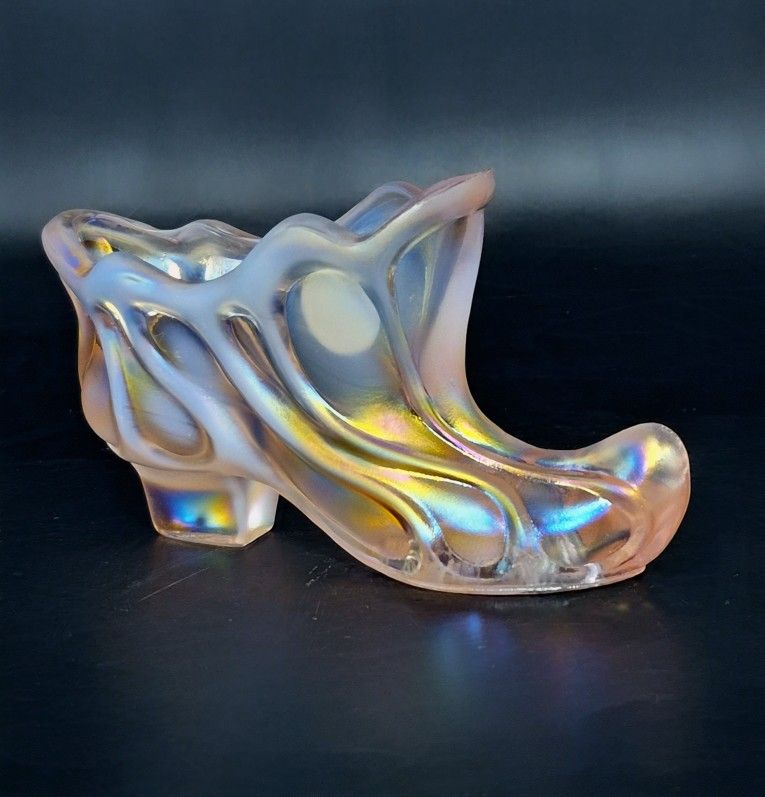 Vintage Fenton Iridescent Glass Shoe, signed Mike Fenton
