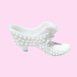 Vintage Fenton White Milk Glass Hobnail Cat Head Shoe