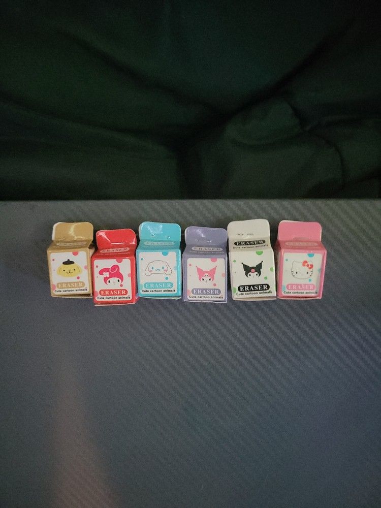 6 Erasers, Sanrio Themed - Hello Kitty, Kuromi, My Melody, Pompompurin, Cinnamoroll,