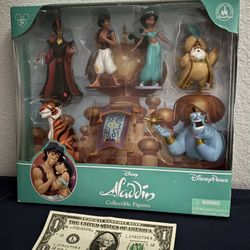 Disney Theme Parks Exclusive-Aladdin Genie Jasmine Jafar 7 Figure Play Set- Brand New in Seal Box.