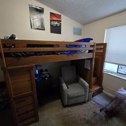 Wood  Lofted Bed With Drawers 