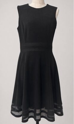 Calvin Klein black sleeveless fit & flare dress w/ mesh hem EUC - size 8