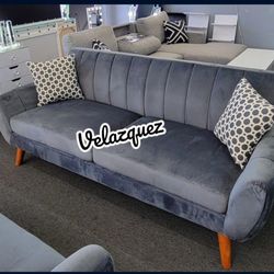 ✅️✅️2 pc dark grey velvet fabric mid century modern sofa and love seat set Langley street wooten✅️✅️