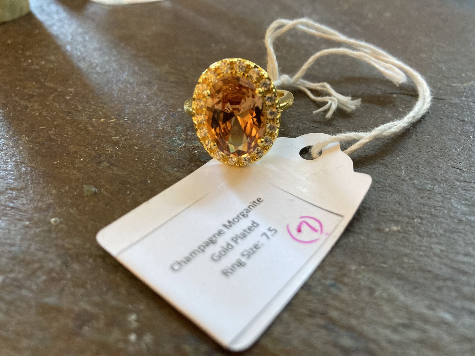 Champagne Morganite In Gold Plated Ring Band