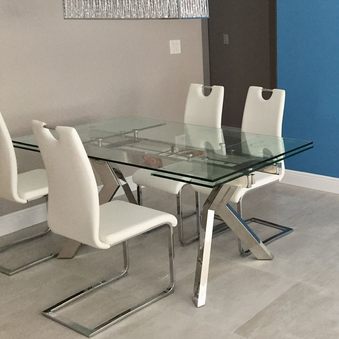 Large Modern Glass Table & Chairs