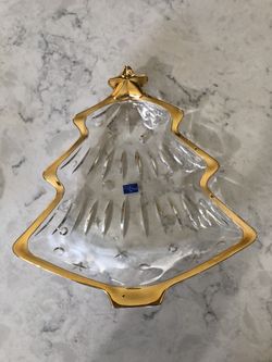 Vintage Gold Edge Christmas Tree Candy Dish Or Plate