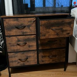 6 Drawer Dresser for Bedroom, Fabric Double Dresser, Storage Tower with Fabric Bins, Chest of Drawers for Closet, Living Room, Hallway, Rustic Brown W