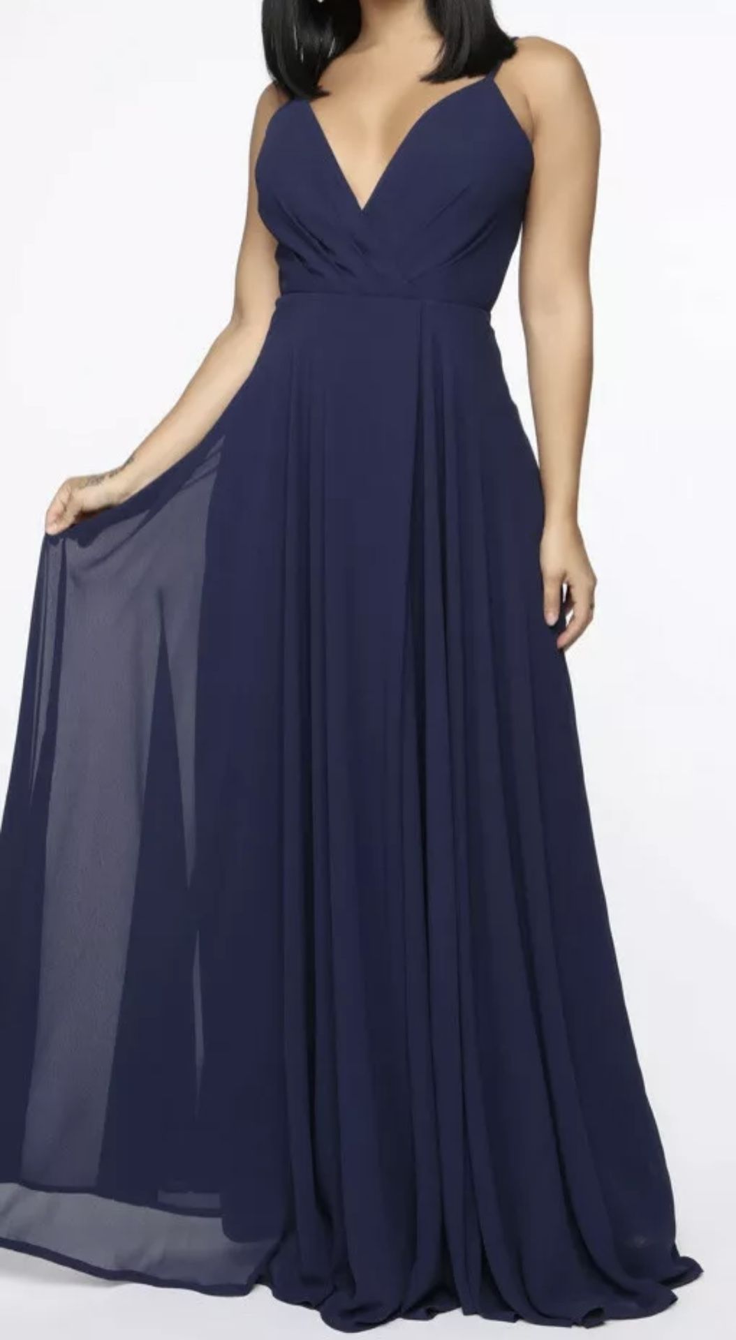 Fashion Nova Women’s V-Neck Long Maxi Spaghetti Strap Navy Dress - Size Small