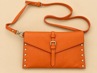 Orange Saffiano Leather Crossbody Clutch Bag