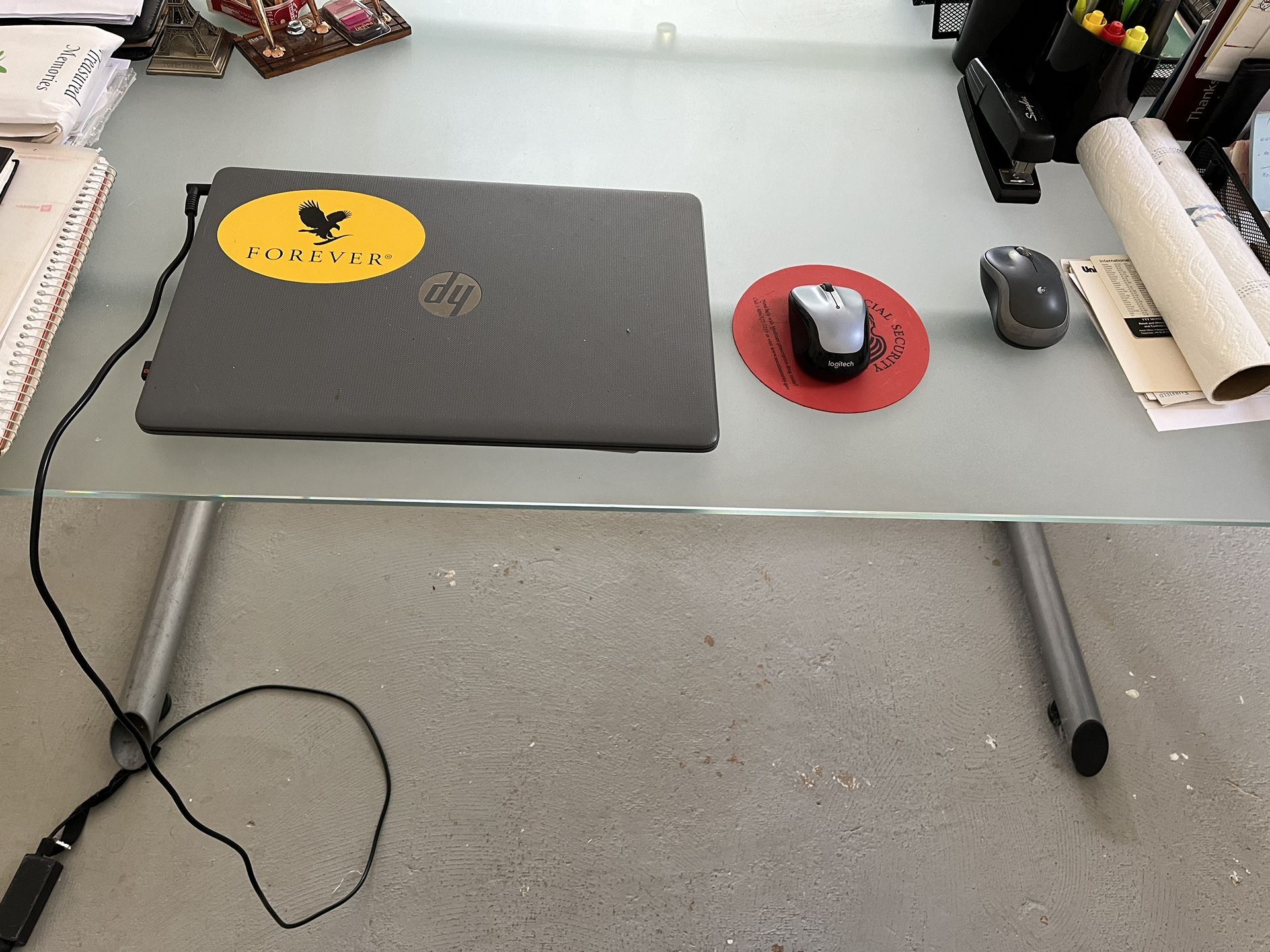 Glass / Metallic Office Desk With Chair