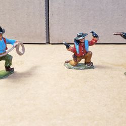 Set Of 3 Hand Painted Lead Toy Cowboy Figures 