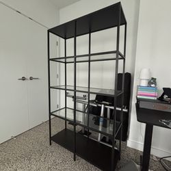 Ikea Black Metal and Tempered Glass Shelf