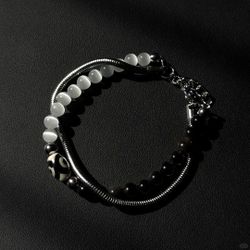 Vintage | Day Night Symbiosis Silver Obsidian Bracelet