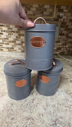 3pc Tin Grey Canisters Set