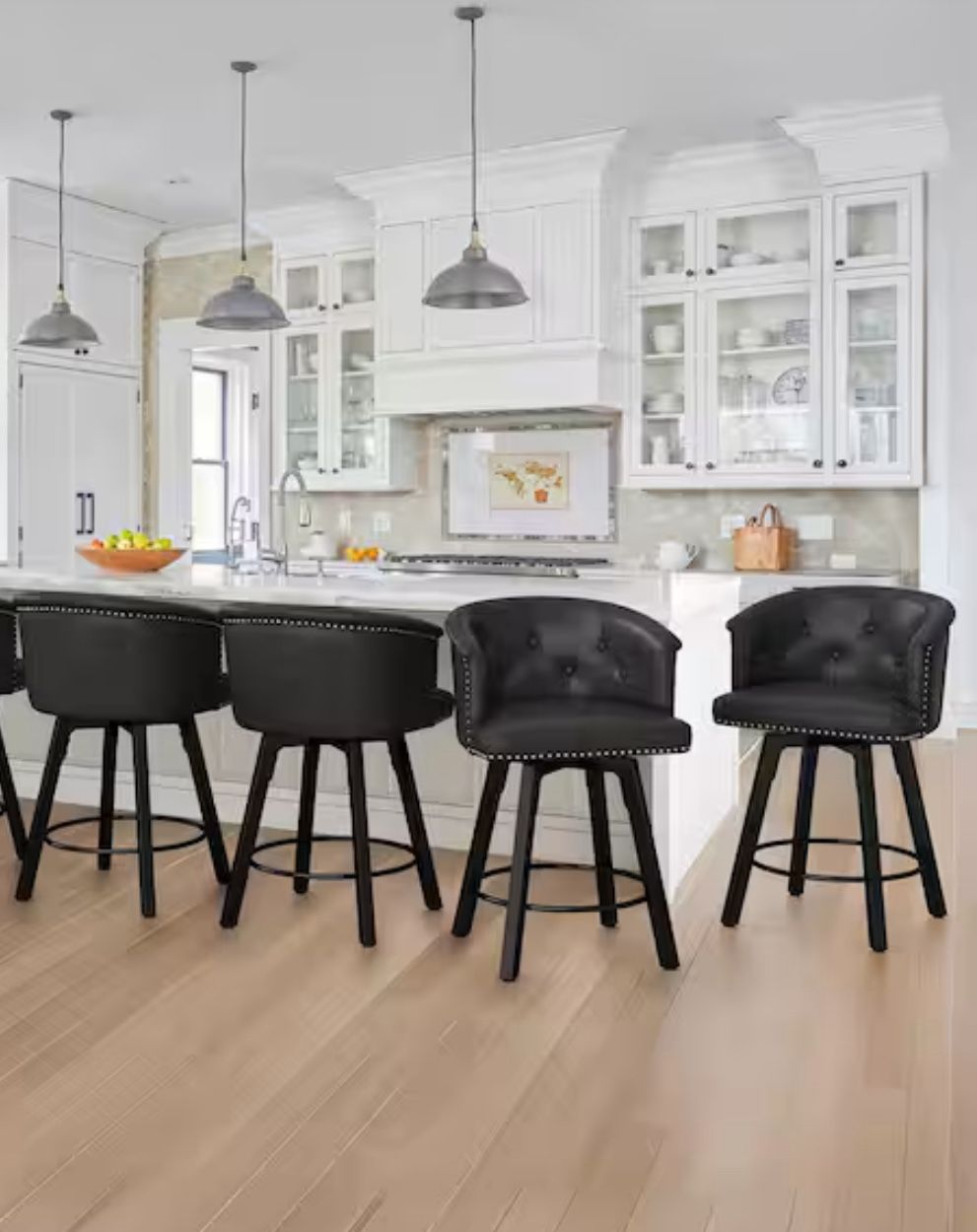 36.2 in QUIN Black Faux Leather High-Back Upholstered Counter Height Swivel Bar stool Bar Chair with Metal Base Set of 4