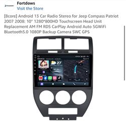 [8core] Android 13 Car Radio Stereo for Jeep Compass Patriot 2007 2008: 10" 1280*800HD Touchscreen Head Unit Replacement AM FM RDS CarPlay Android Aut