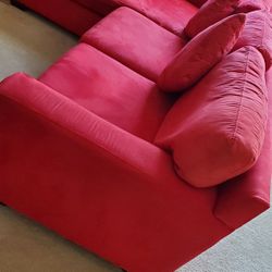Red Microsuede Sofa with Lounger