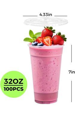 32oz Clear Plastic Cups with Lids 100-Pack