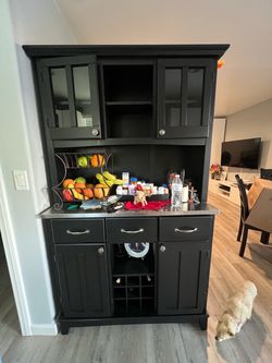 Black Buffet Cabinet with Hutch and Wine Rack
