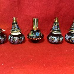 Vintage 3.5 Inch Set Of 5 1 Refillable Spray 4 Oil/Cream 24k gold Ceramic Vase Collectibles 