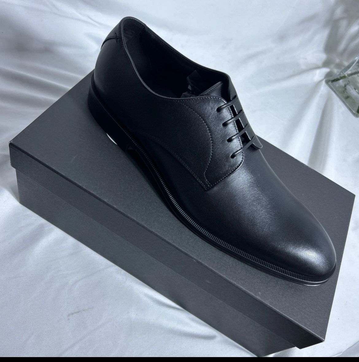 Boss ITALIAN-MADE DERBY SHOES IN LEATHER WITH ORNAMENTAL STITCHING Size 11