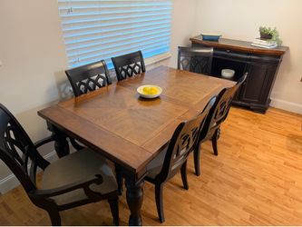 Solid Dining Table Set with 6 Chairs + Matching Server/Buffet - DELIVERY AVAILABLE