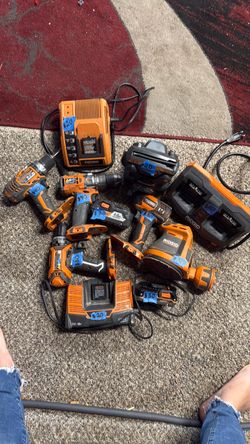 RIDGID 18V Cordless Tool Lot with Chargers