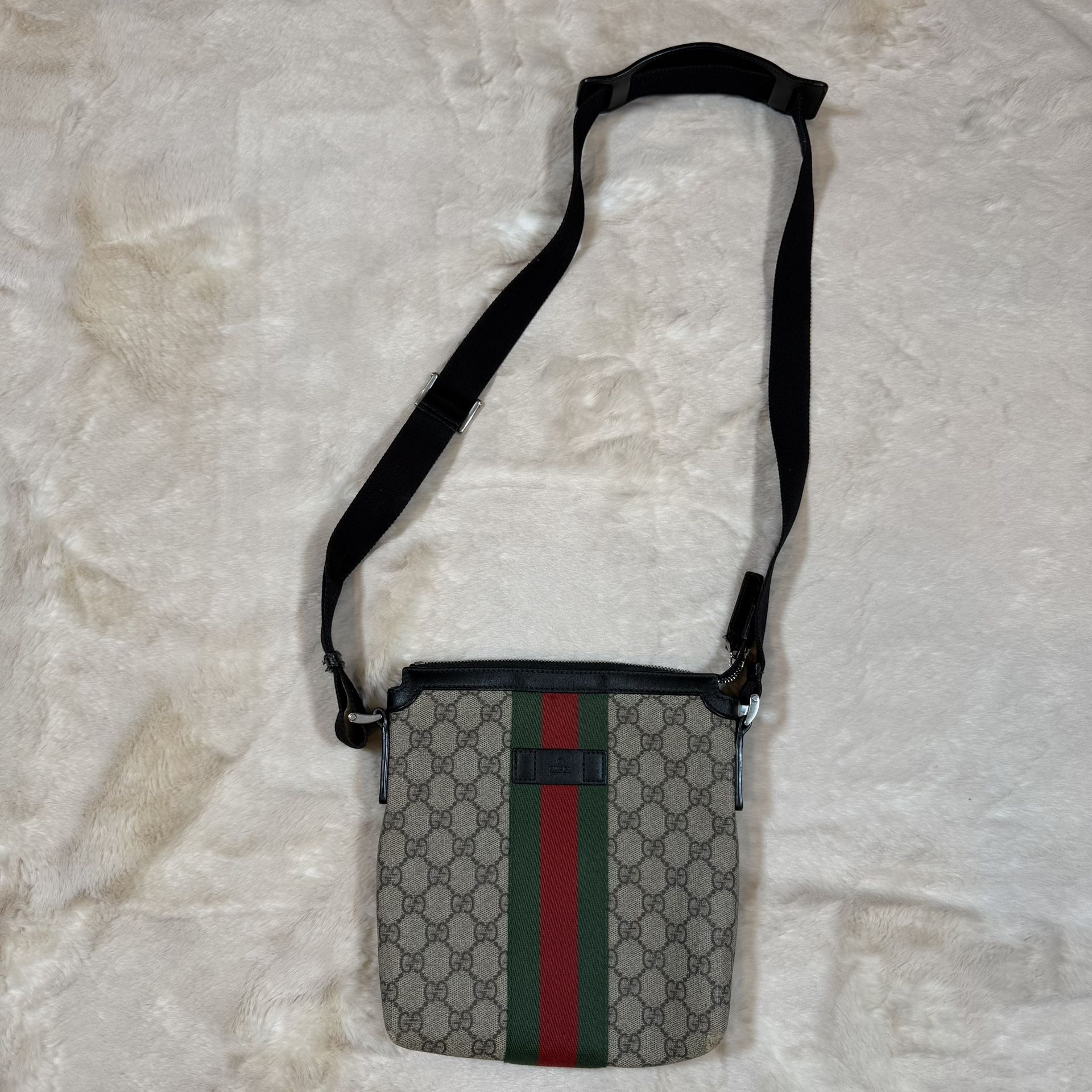 GUCCI GG SUPREME MONOGRAM WEB MESSENGER BAG