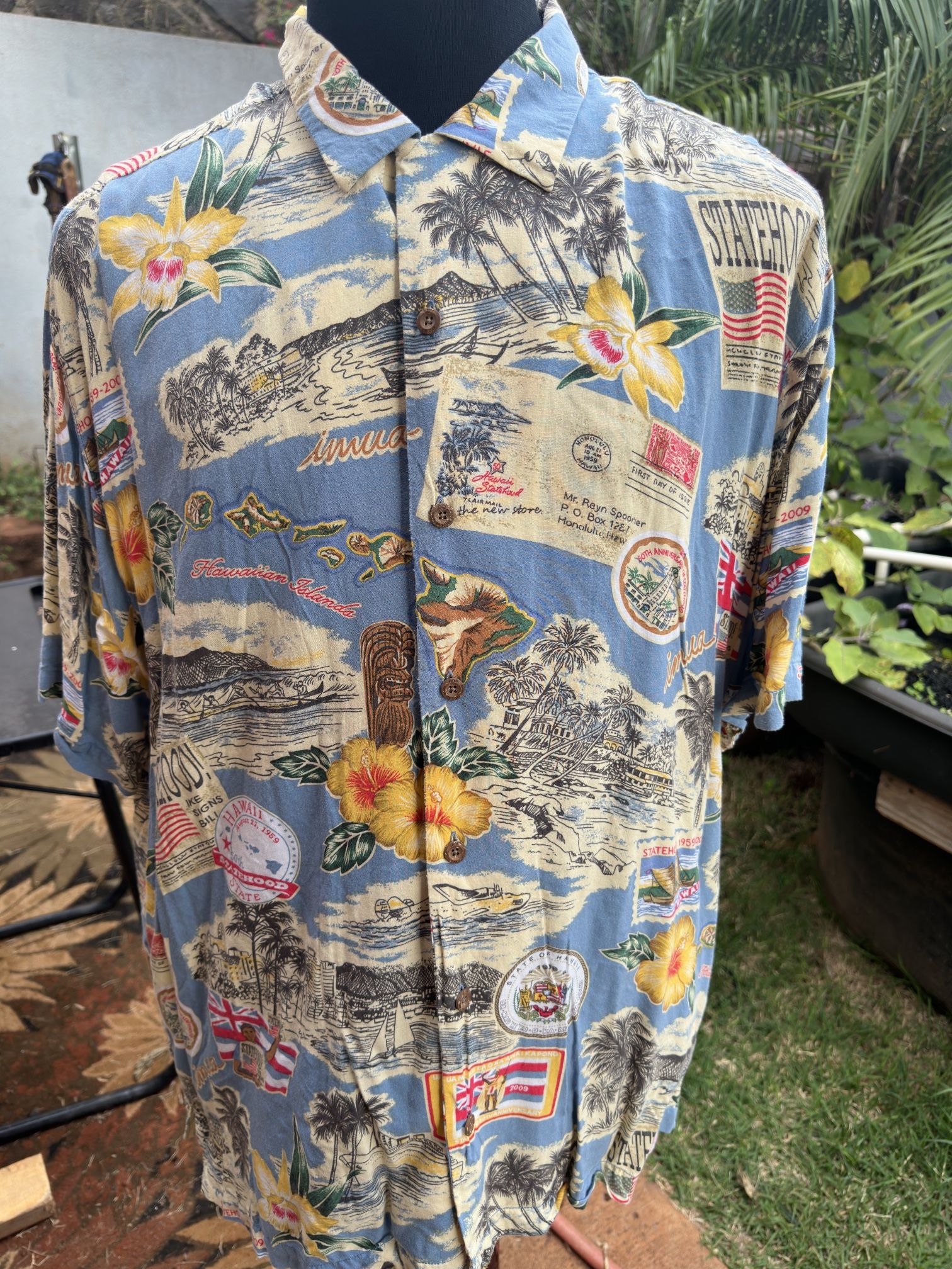 PreOwned Reyn Spooner Multicolored Full Button Hawaiian Print Men's XL