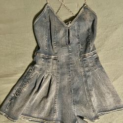 Denim Blue One-Piece Romper with Spaghetti Straps