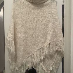 Women's Cream Knit Sweater Cowlneck Cape/Poncho   one-size