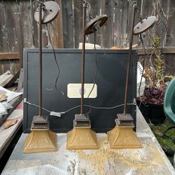 Three Amber Glass Pendant Lights