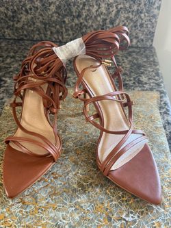 Cognac Brown Lace-Up Pointed-Toe Heels size 7
