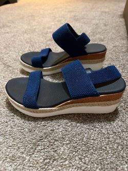 Navy Blue Elastic Strap Platform Wedge Sandals