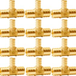WHK 12 PACK 3/4" X 3/4" X 1/2" PEX Reducing Tee Crimp fittings to apply for Pex B (Lead-Free Brass)