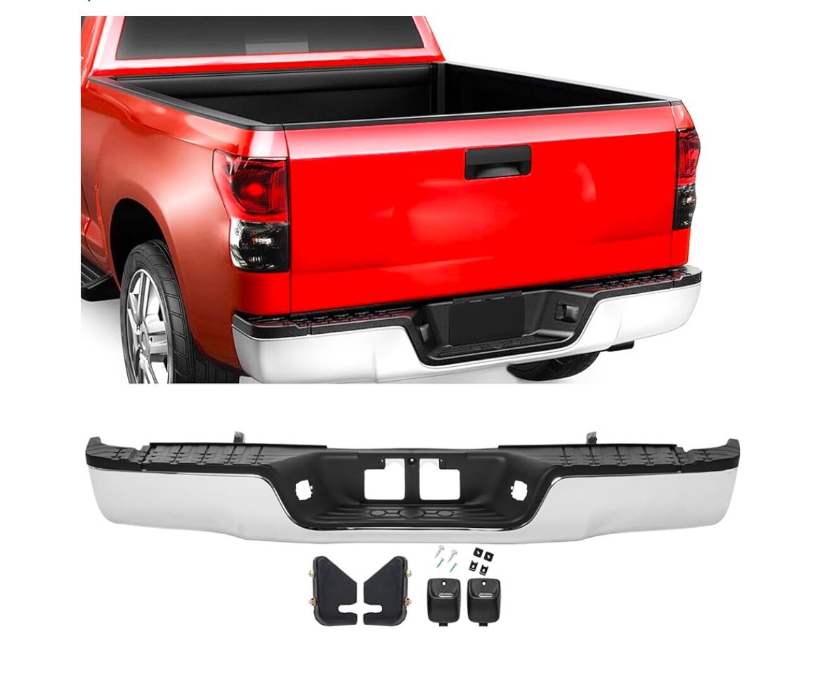 Rear Bumper Steel Bumper Replacement for 2007 2008 2009 2010 2011 2012 2013 Toyota Tundra W/O TOW Hitch NON Hole, Chrome