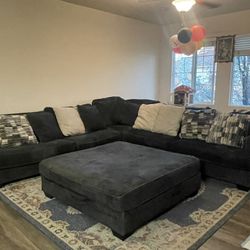 Ashley Sectional Sofa With Ottoman In Blue Plus Carpet In Image Included 