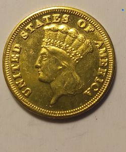 US 1870-S $3 Indian Princes Golden Contemporary Restrike Coin / Token