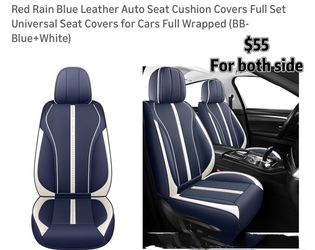 Red Rain Blue Leather Auto Seat Cushion Covers Full Set Universal Seat Covers for Cars Full Wrapped (Blue+White) (red +white ) both side 